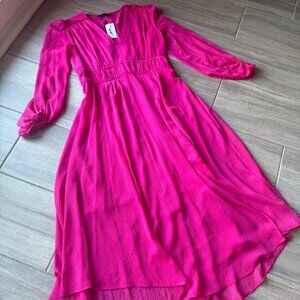 NWT Jessica Simpson Hot Pink Chiffon Hi-Low V-Neck Dress (Size L)